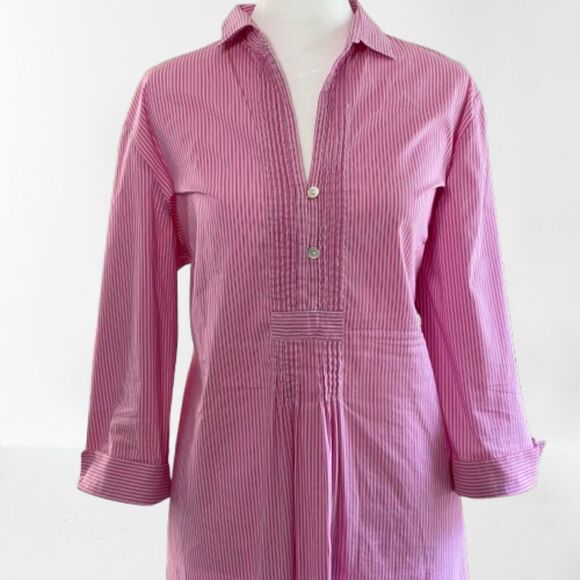 Lightweight Narrow Striped Tunic Blouse in Preppy Pink Size: L - Picture 2 of 8